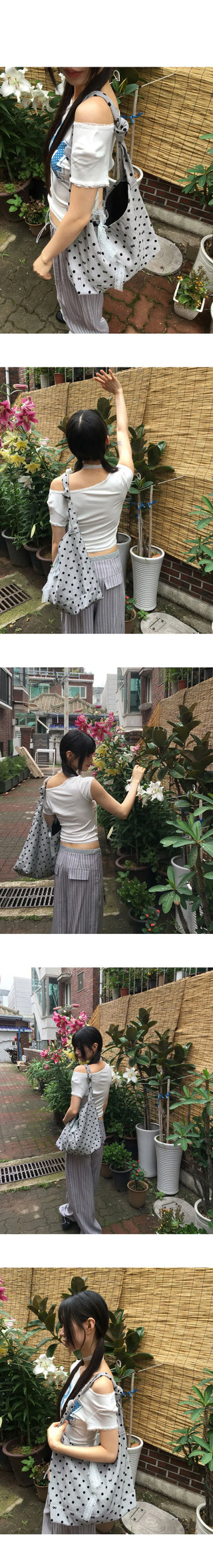 Somni Dot Lace Ribbon Big Shoulder Bag