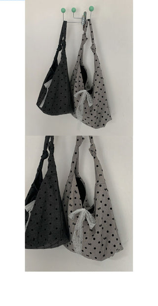Somni Dot Lace Ribbon Big Shoulder Bag