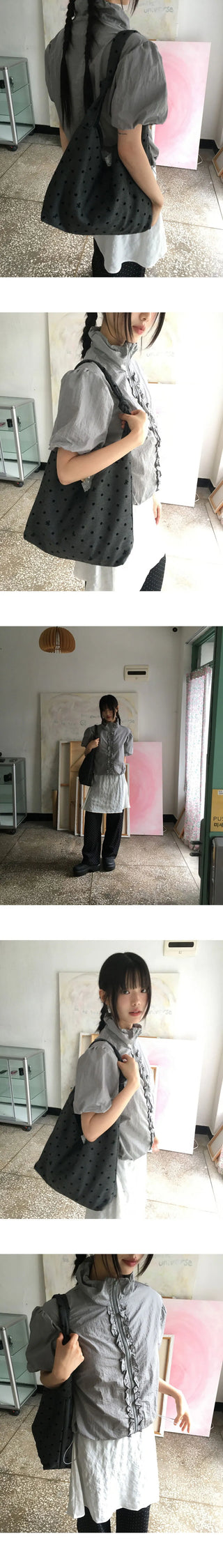 Somni Dot Lace Ribbon Big Shoulder Bag