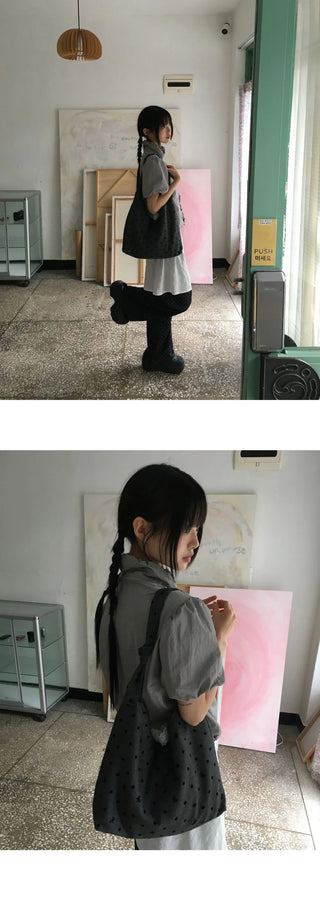 Somni Dot Lace Ribbon Big Shoulder Bag