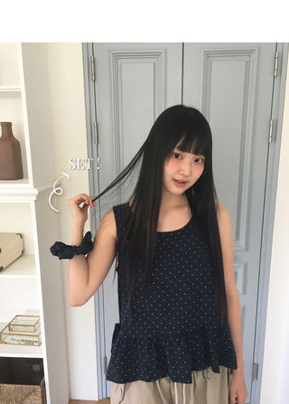 Kicho Dot Ribbon Sleeveless Blouse