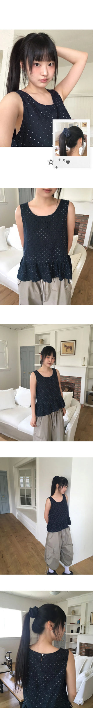 Kicho Dot Ribbon Sleeveless Blouse