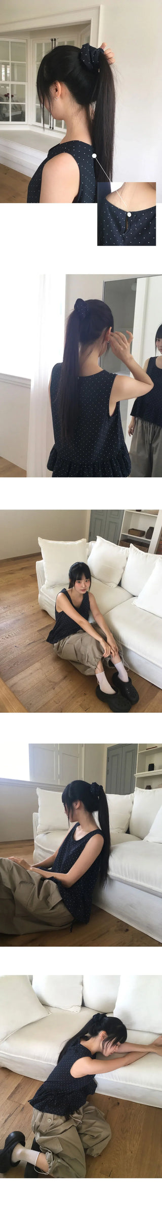 Kicho Dot Ribbon Sleeveless Blouse