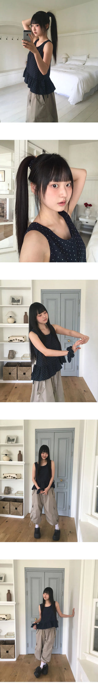 Kicho Dot Ribbon Sleeveless Blouse