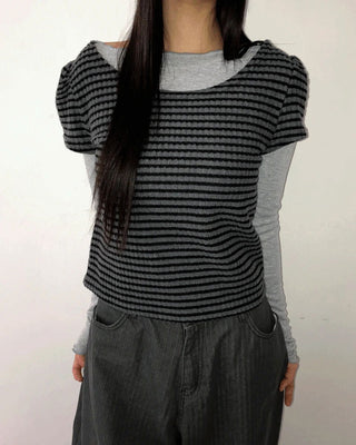 Nanny Puff Fleece-lined Striped -breasted Knitwear