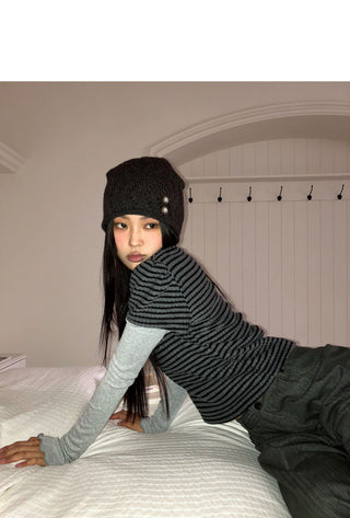 Nanny Puff Fleece-lined Striped -breasted Knitwear