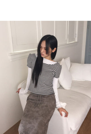 Nanny Puff Fleece-lined Striped -breasted Knitwear