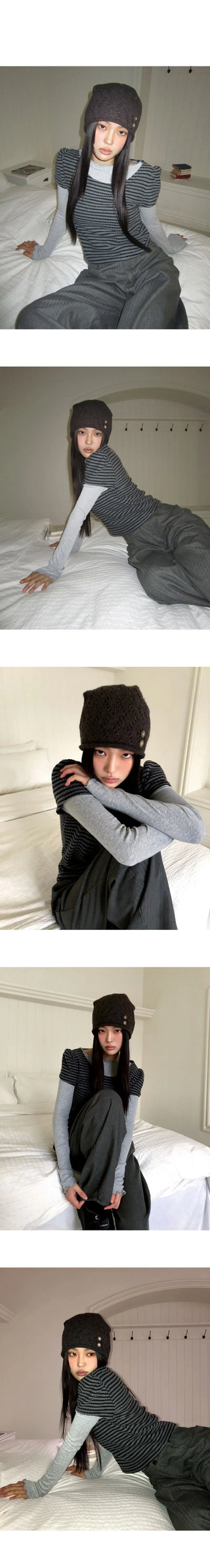 Nanny Puff Fleece-lined Striped -breasted Knitwear
