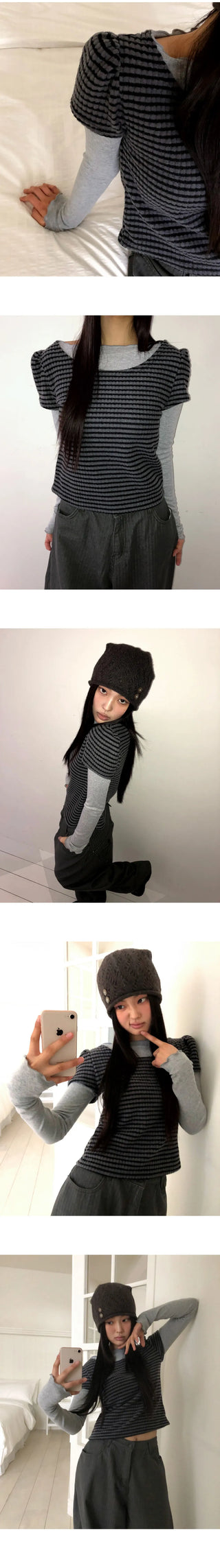 Nanny Puff Fleece-lined Striped -breasted Knitwear