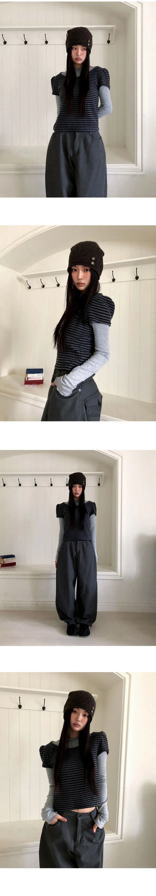 Nanny Puff Fleece-lined Striped -breasted Knitwear