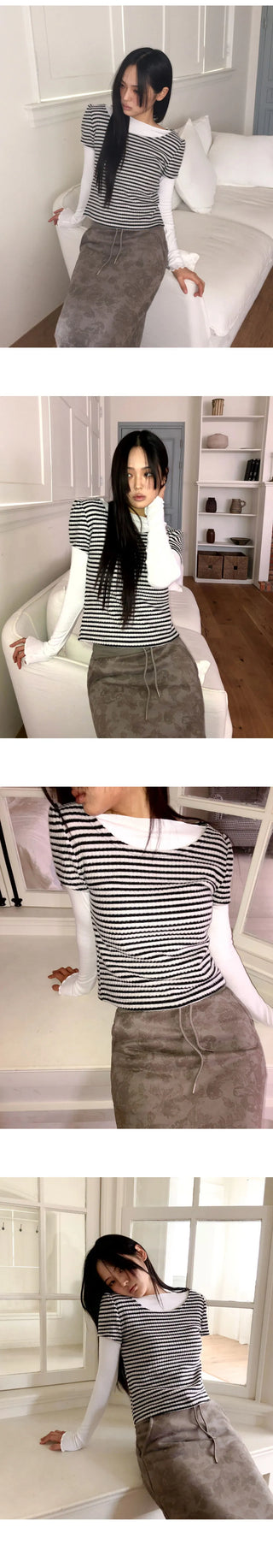 Nanny Puff Fleece-lined Striped -breasted Knitwear