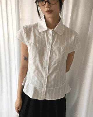 Karen Stripe Frill Short Sleeve Shirt