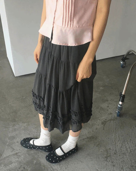 Hetty Cancan See-Through Frill Banding Midi Skirt