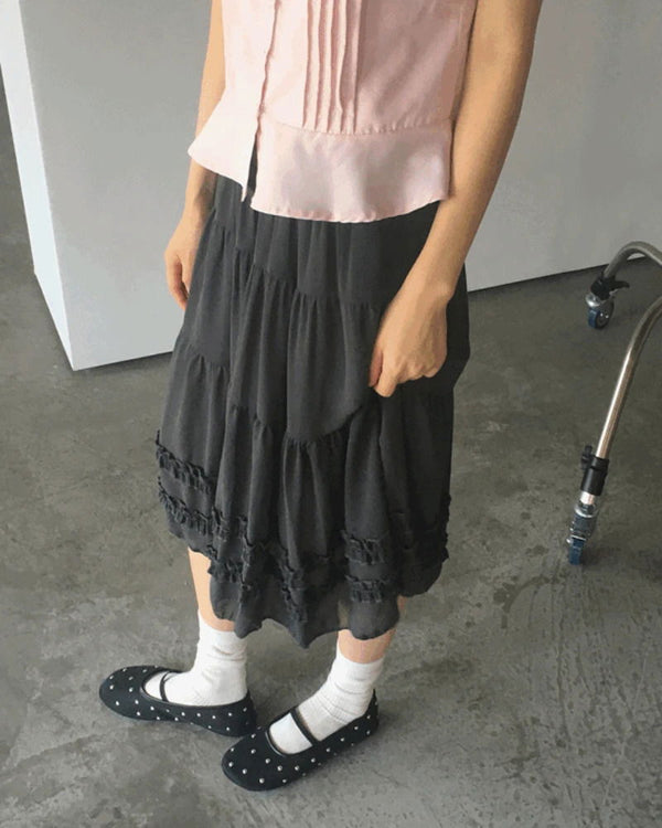 Hetty Cancan See-Through Frill Banding Midi Skirt