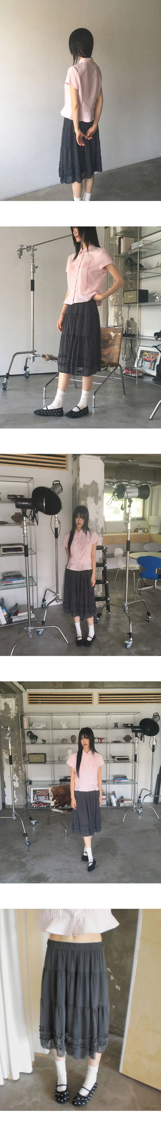 Hetty Cancan See-Through Frill Banding Midi Skirt