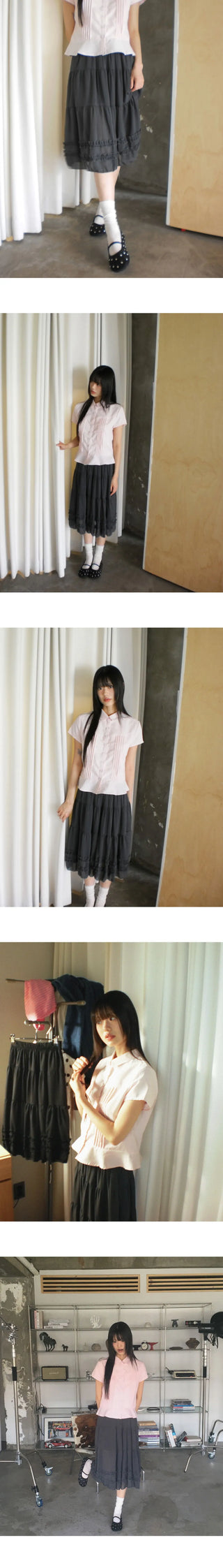 Hetty Cancan See-Through Frill Banding Midi Skirt