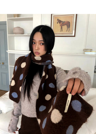 Cheeky color block dot muffler scarf