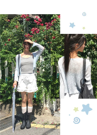 Ate Frill Punching See-Through Cardigan