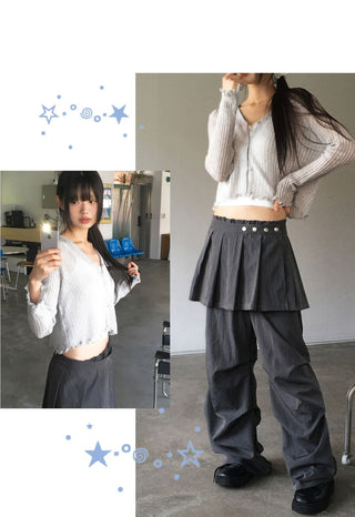 Ate Frill Punching See-Through Cardigan