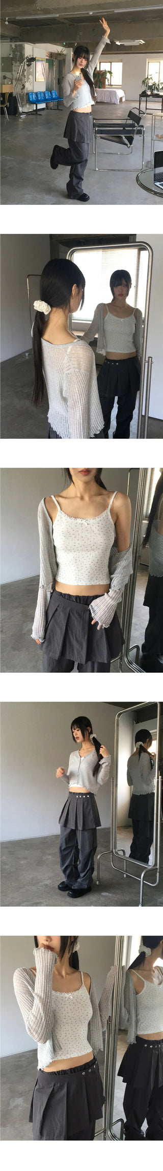 Ate Frill Punching See-Through Cardigan