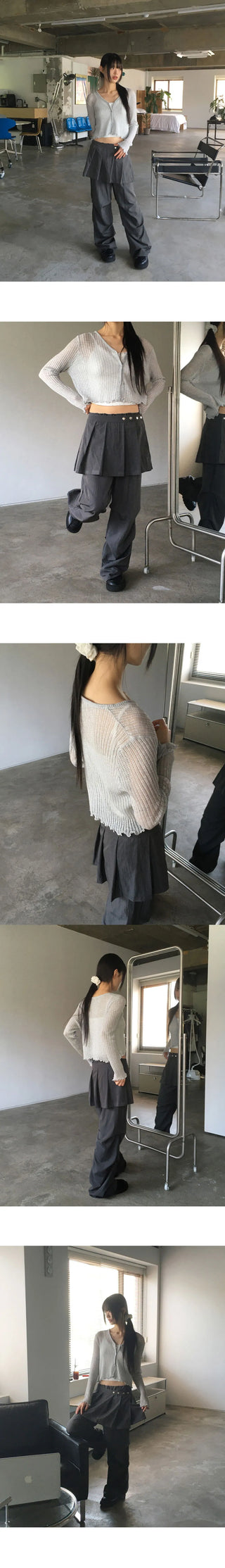 Ate Frill Punching See-Through Cardigan