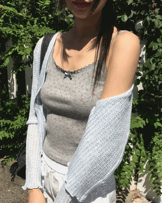 Hooyou Flower Punching Ribbon Lace Sleeveless