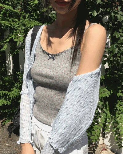 Hooyou Flower Punching Ribbon Lace Sleeveless