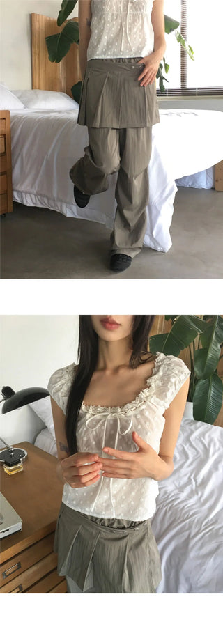 Shua lace punching ribbon puff blouse