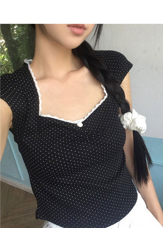 Peach Dot Rose Lace Crop Short Sleeve T-Shirt