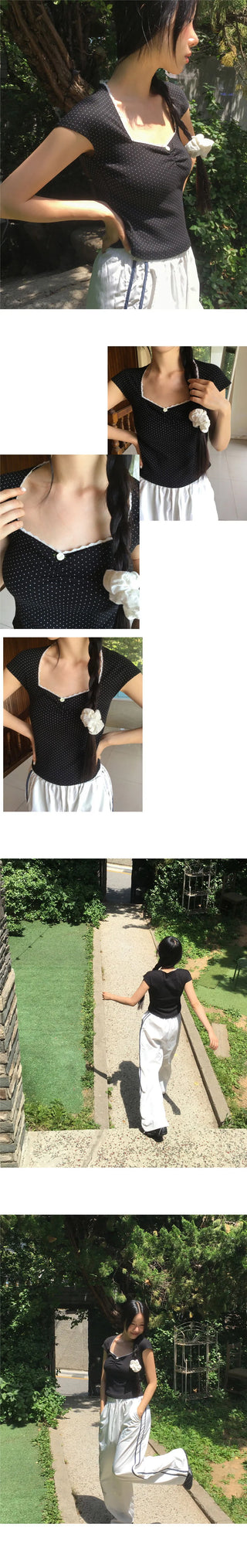 Peach Dot Rose Lace Crop Short Sleeve T-Shirt