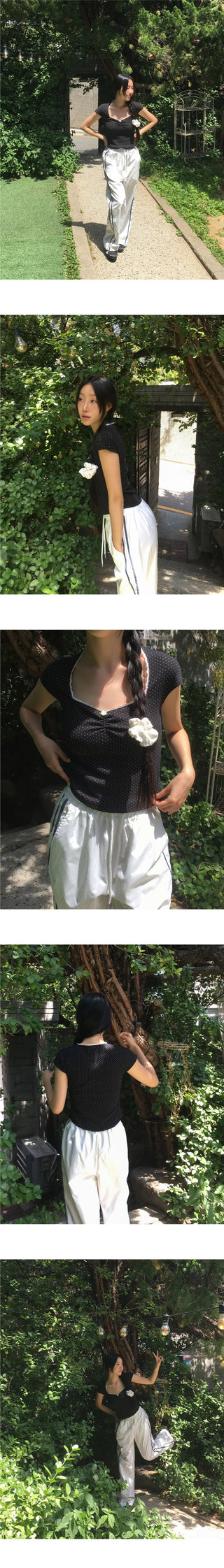 Peach Dot Rose Lace Crop Short Sleeve T-Shirt