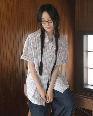 Copper Linen Overfit Check Shirt Shirt