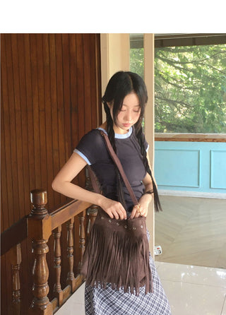 Nare Suede Tassel Fringe Crossbody Bag