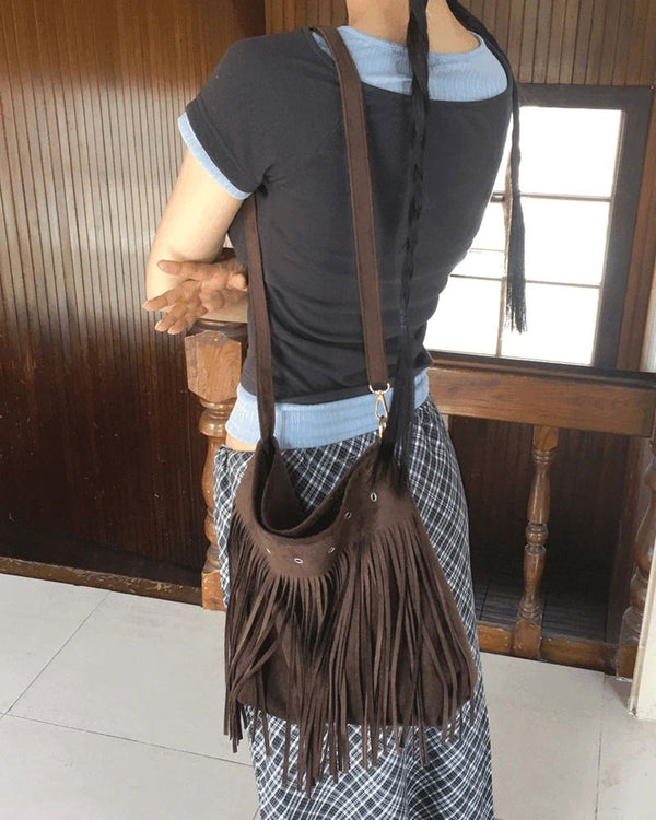 Nare Suede Tassel Fringe Crossbody Bag