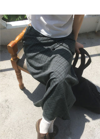 Daming Check Chiffon String Layered Long Skirt