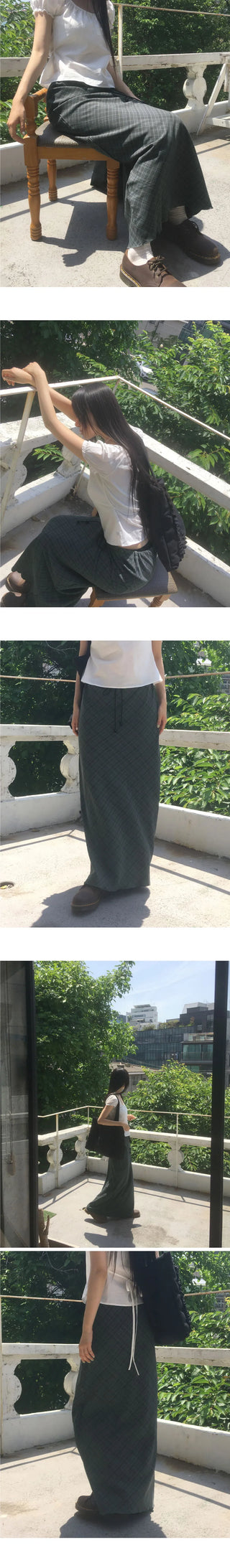 Daming Check Chiffon String Layered Long Skirt