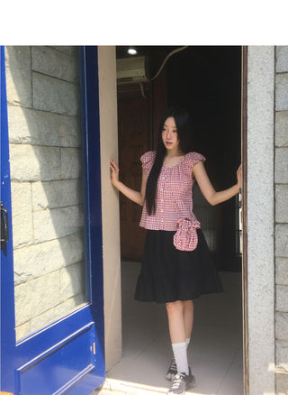 Toddy Pintuck Lace Flare Back Banding Midi Skirt