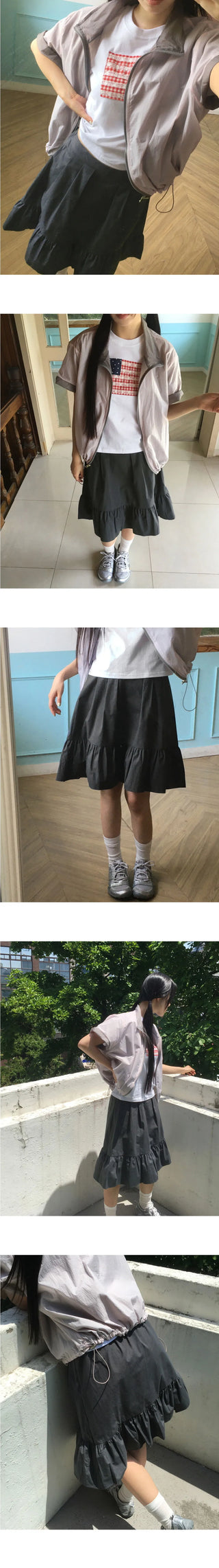 Toddy Pintuck Lace Flare Back Banding Midi Skirt