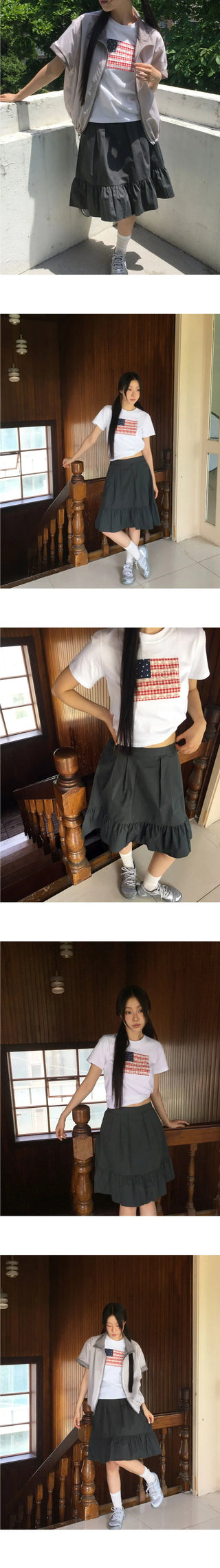 Toddy Pintuck Lace Flare Back Banding Midi Skirt