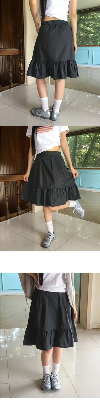 Toddy Pintuck Lace Flare Back Banding Midi Skirt