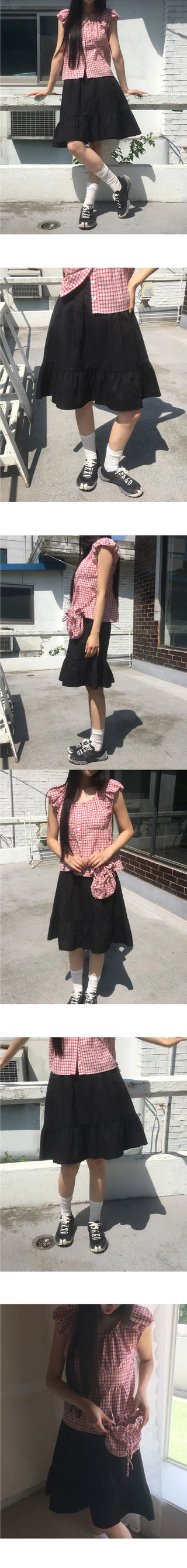 Toddy Pintuck Lace Flare Back Banding Midi Skirt