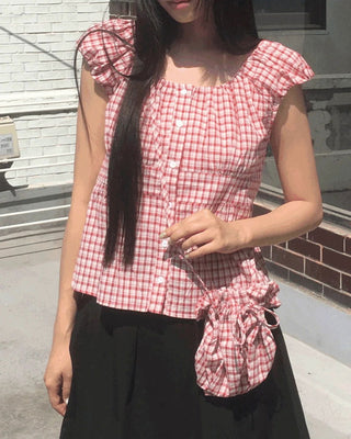 Rufus Check Cap Sleeve Shirring Blouse