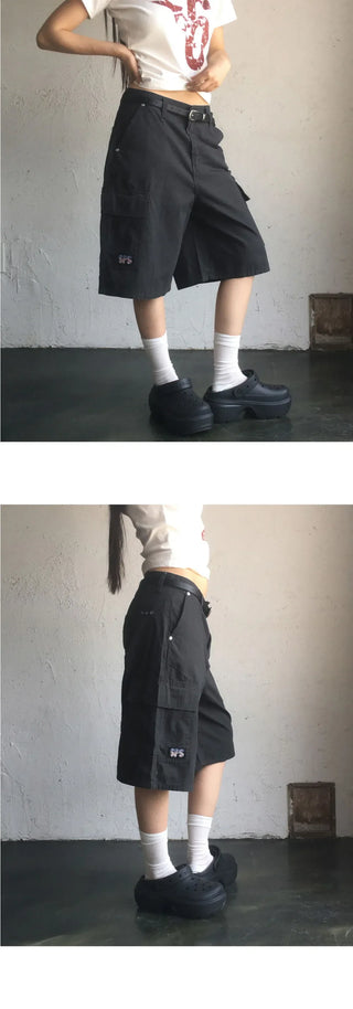 Tsui grid check patch cargo bermuda pants