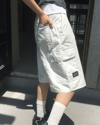 Tsui grid check patch cargo bermuda pants
