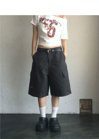Tsui grid check patch cargo bermuda pants