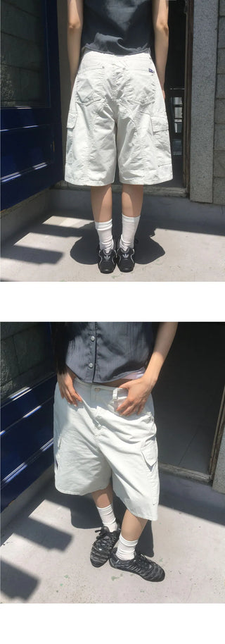 Tsui grid check patch cargo bermuda pants