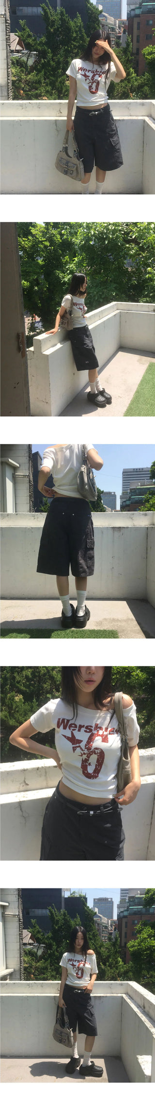 Tsui grid check patch cargo bermuda pants