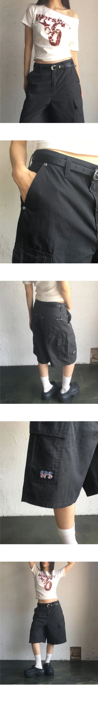 Tsui grid check patch cargo bermuda pants