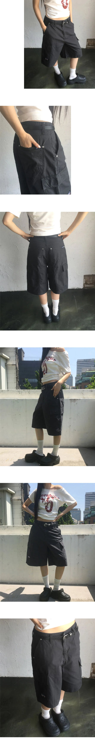 Tsui grid check patch cargo bermuda pants