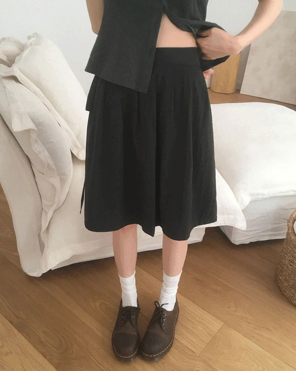 Akin Ribbon Pintuck Flare Midi Skirt